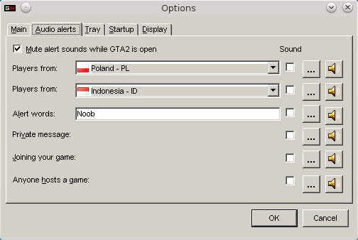 GameHunter options, Audio tab.
