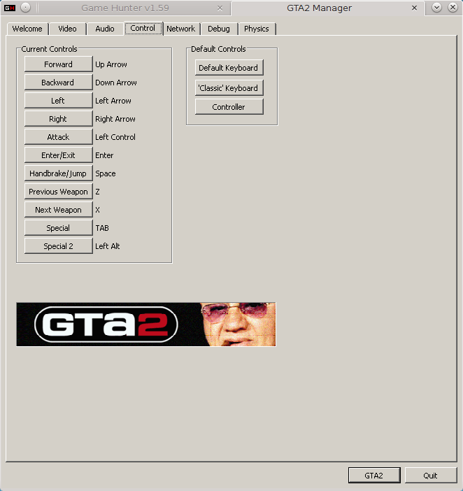 GTA2 Manager, Control tab.